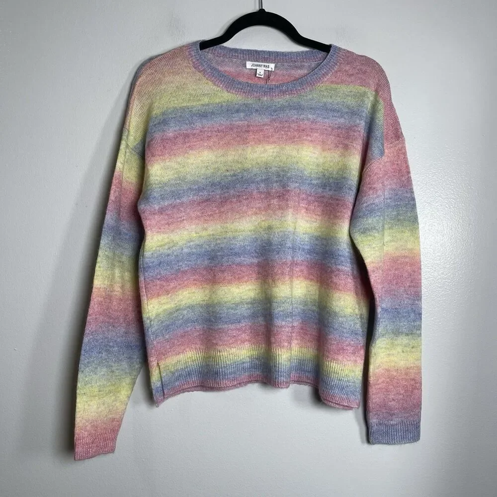 JOHNNY WAS‎ Sunrise Pullover Sweater Small Multicolor NEW Rainbow Wool Blend